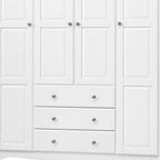 72" White Solid Wood Four Door Three Drawer Combo Dresser