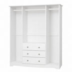 72" White Solid Wood Four Door Three Drawer Combo Dresser