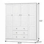 72" White Solid Wood Four Door Three Drawer Combo Dresser