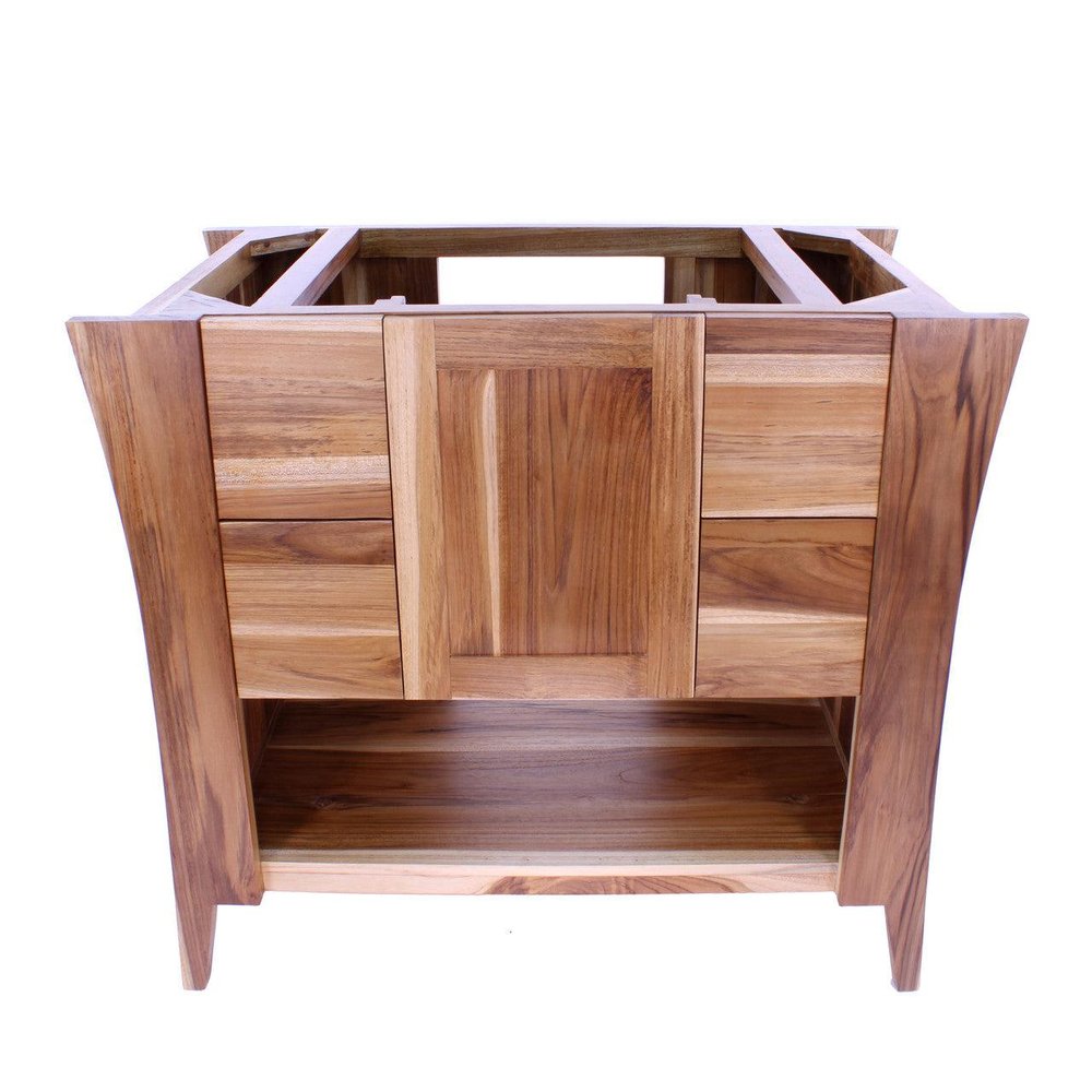 36" Light Brown Solid Wood Freestanding Single Door Bathroom Vanity And Five Drawers