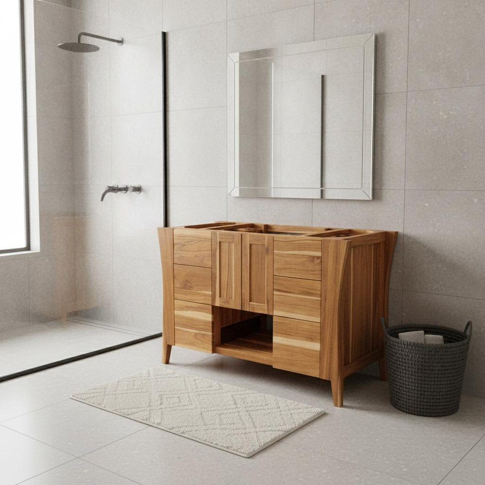 48" Light Brown Solid Wood Freestanding Double Door Bathroom Vanity And Six Drawers