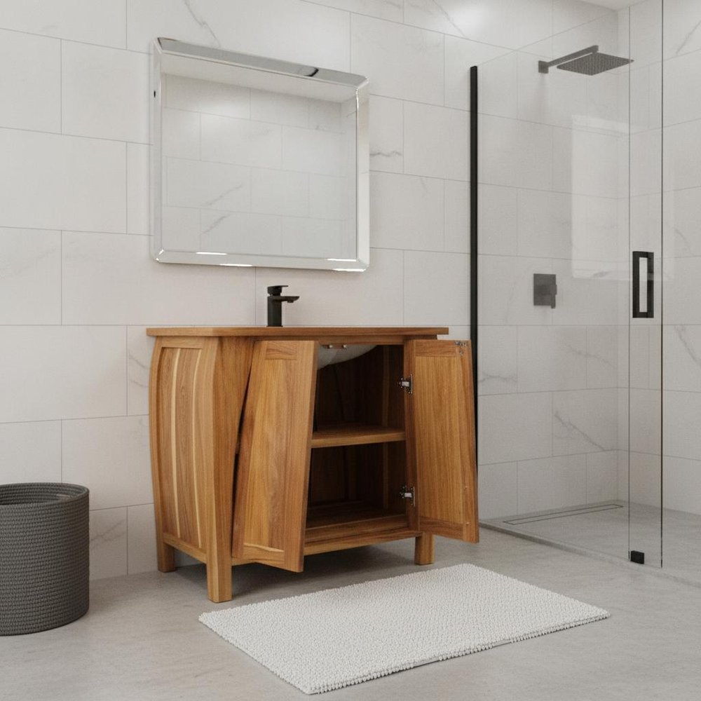 24" Light Brown Solid Wood Freestanding Double Door Bathroom Vanity