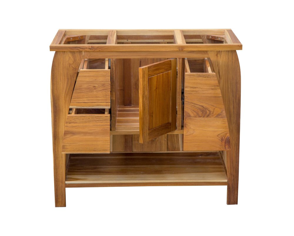 36" Light Brown Solid Wood Freestanding Single Door Bathroom Vanity And Three Drawers