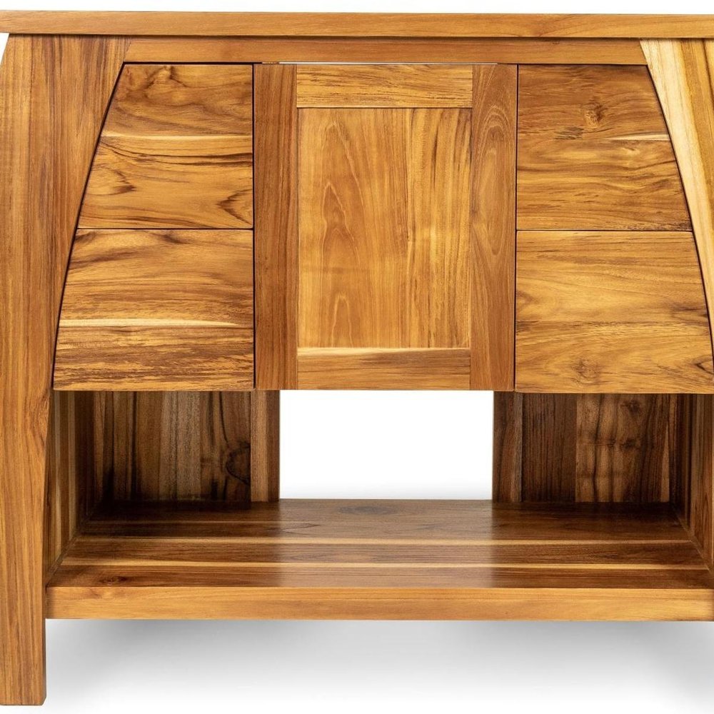 36" Light Brown Solid Wood Freestanding Single Door Bathroom Vanity And Three Drawers