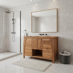 48" Light Brown Solid Wood Freestanding Double Door Bathroom Vanity And Six Drawers