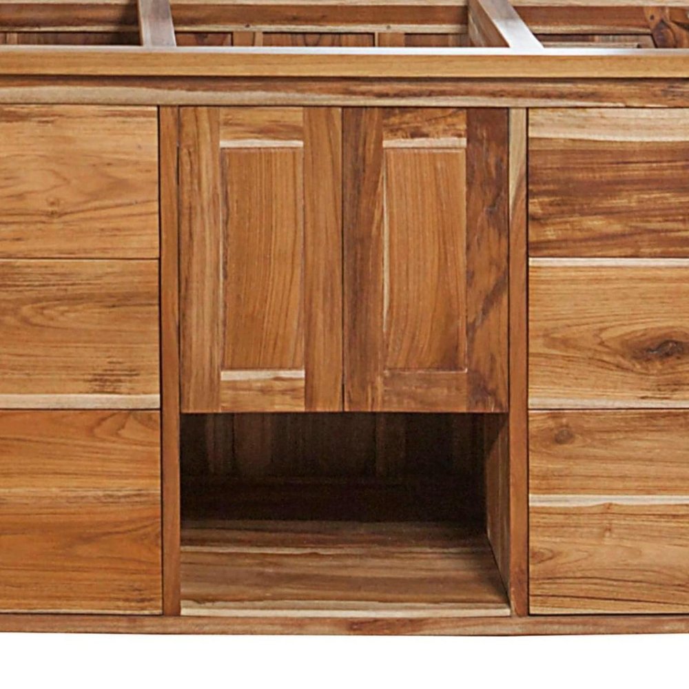48" Light Brown Solid Wood Freestanding Double Door Bathroom Vanity And Six Drawers