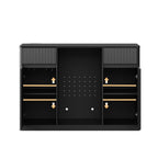 53" Black Wood Ribbed Texture Bar Cabinet With Mini Fridge Compartment With USB And Power Outlet