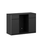 53" Black Wood Ribbed Texture Bar Cabinet With Mini Fridge Compartment With USB And Power Outlet