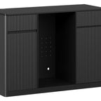 53" Black Wood Ribbed Texture Bar Cabinet With Mini Fridge Compartment With USB And Power Outlet