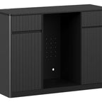 53" Black Wood Ribbed Texture Bar Cabinet With Mini Fridge Compartment With USB And Power Outlet