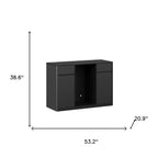 53" Black Wood Ribbed Texture Bar Cabinet With Mini Fridge Compartment With USB And Power Outlet