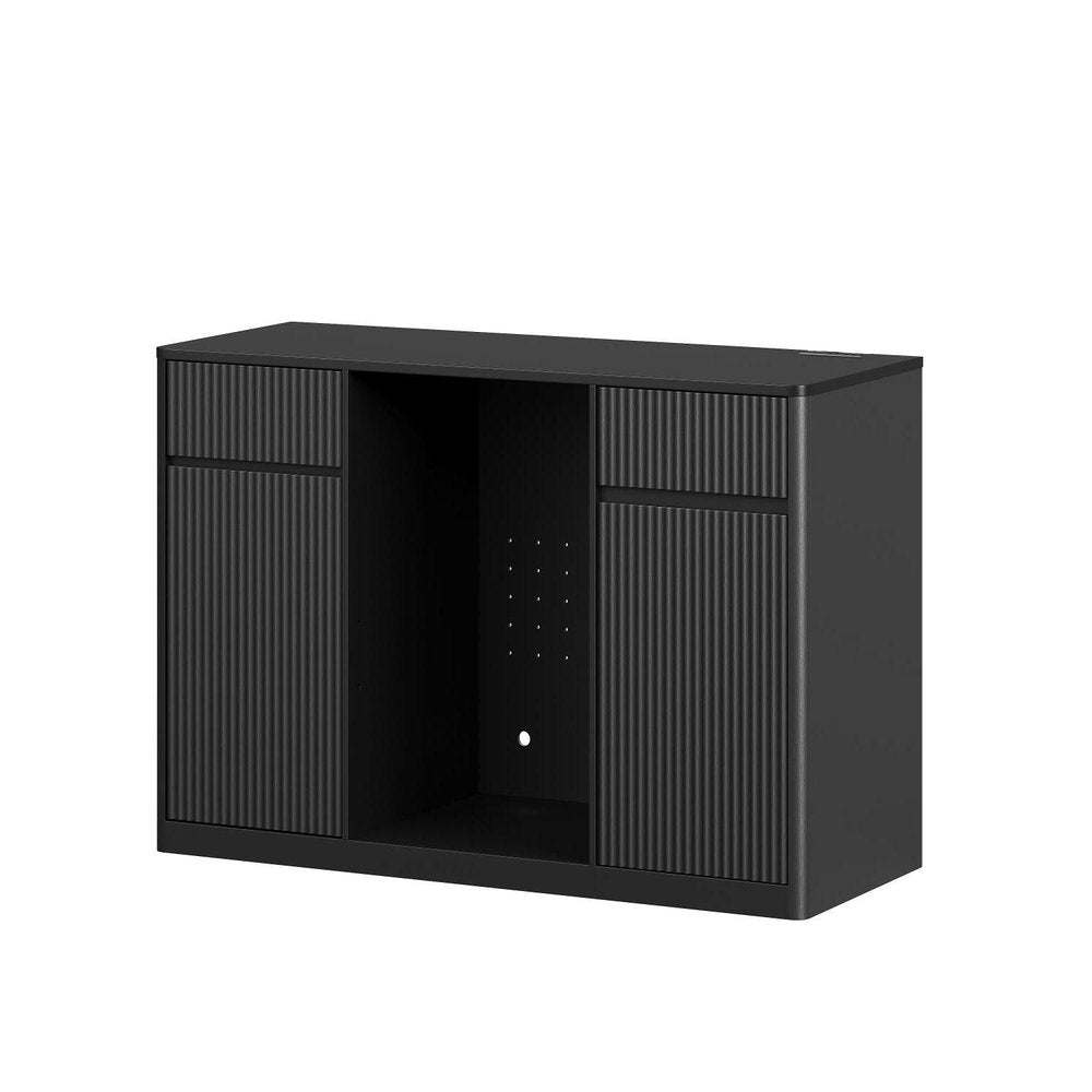 53" Black Wood Ribbed Texture Bar Cabinet With Mini Fridge Compartment With USB And Power Outlet