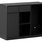 51" Black Wood Ribbed Texture Bar Cabinet With Mini Fridge Compartment With USB And Power Outlet