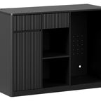 51" Black Wood Ribbed Texture Bar Cabinet With Mini Fridge Compartment With USB And Power Outlet