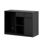 51" Black Wood Ribbed Texture Bar Cabinet With Mini Fridge Compartment With USB And Power Outlet