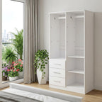 72" White Solid Wood Two Door Three Drawer Combo Dresser