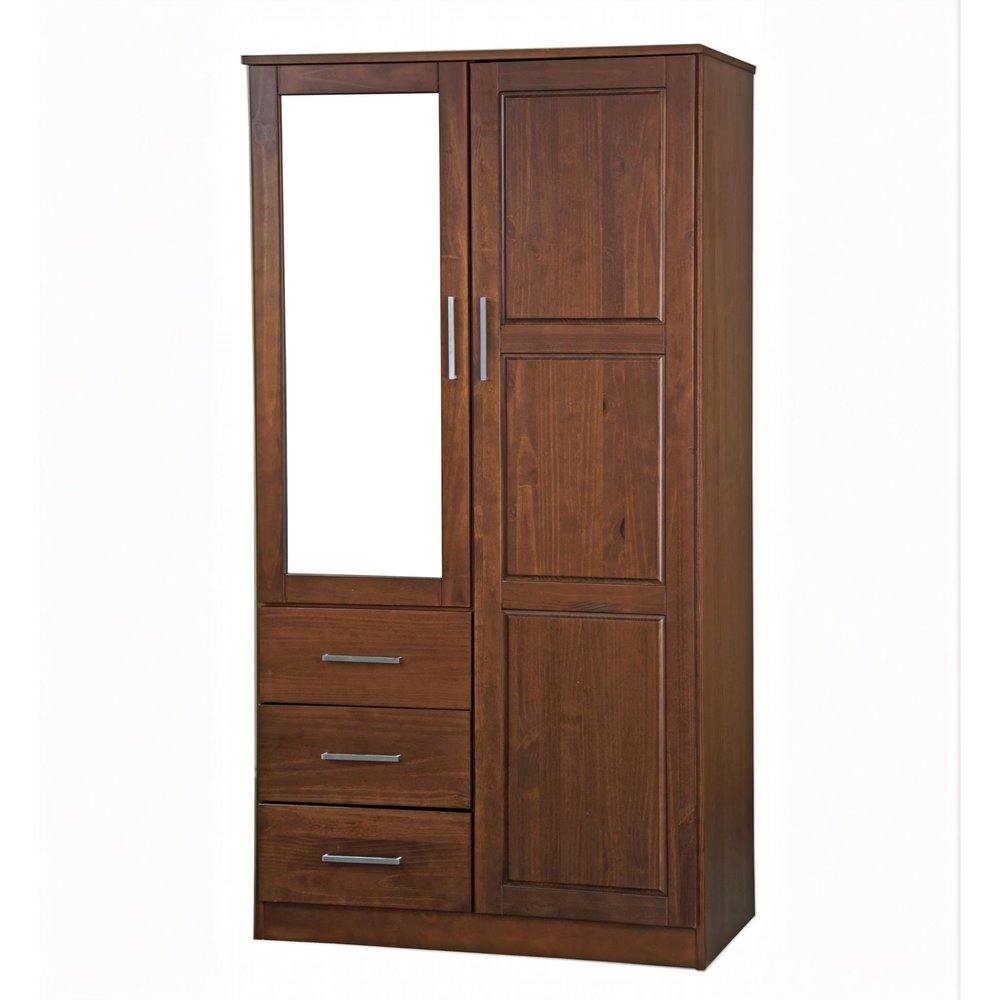 72" Coffee Solid Wood Mirrored Two Door Three Drawer Combo Dresser