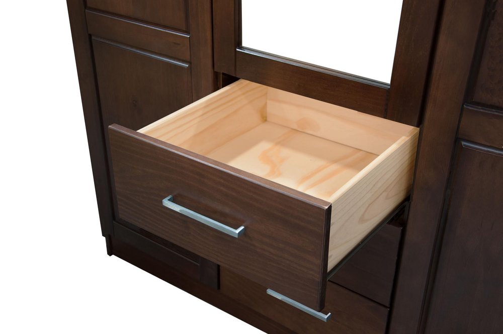 72" Coffee Solid Wood Mirrored Two Door Three Drawer Combo Dresser