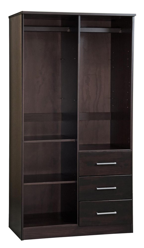 72" Dark Brown Solid Wood Mirrored Two Door Three Drawer Combo Dresser