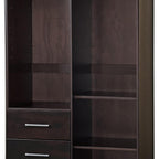 72" Dark Brown Solid Wood Mirrored Two Door Three Drawer Combo Dresser