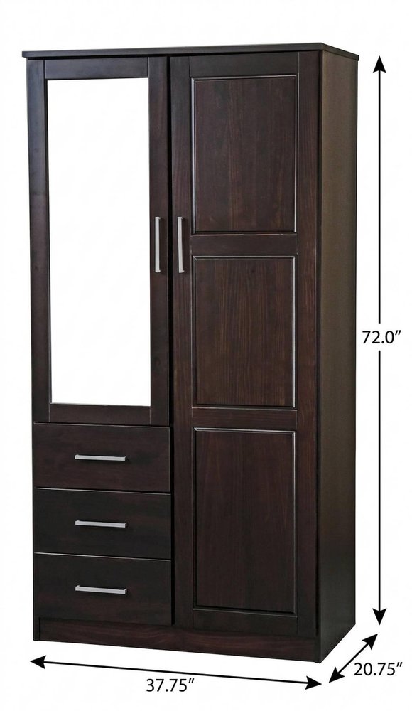 72" Dark Brown Solid Wood Mirrored Two Door Three Drawer Combo Dresser