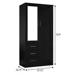 72" Black Solid Wood Mirrored Two Door Three Drawer Combo Dresser