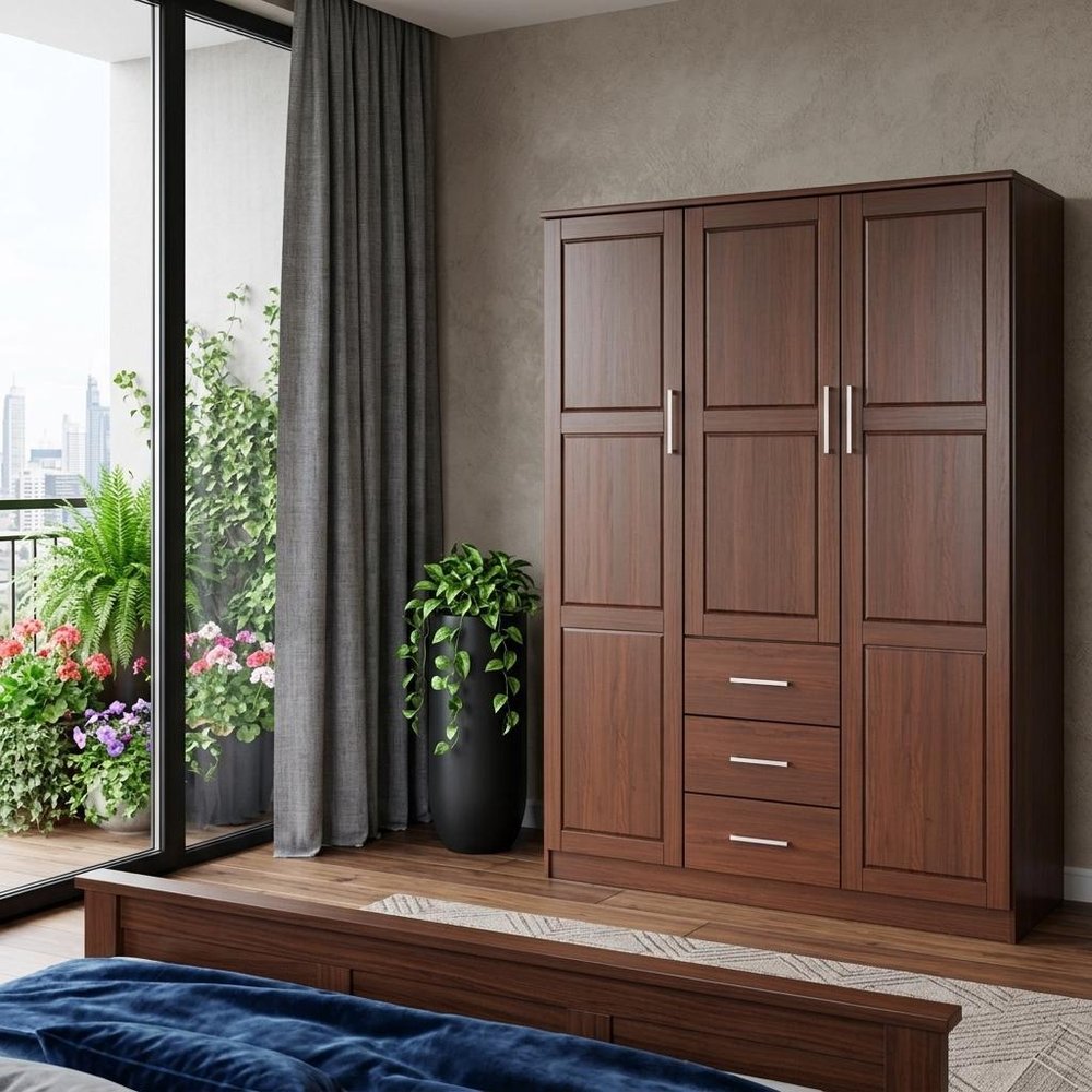 72" Coffee Solid Wood Three Door Three Drawer Combo Dresser
