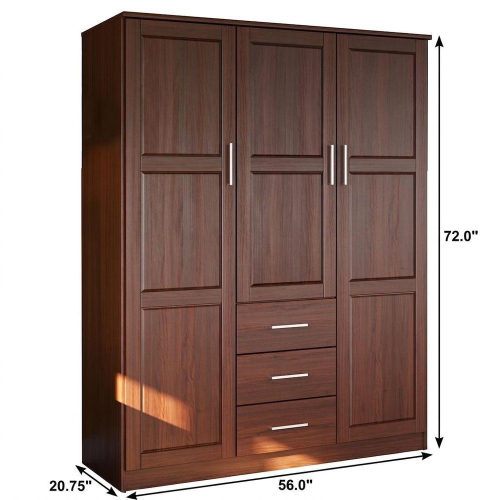 72" Coffee Solid Wood Three Door Three Drawer Combo Dresser