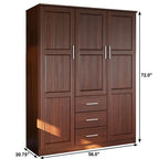 72" Coffee Solid Wood Three Door Three Drawer Combo Dresser