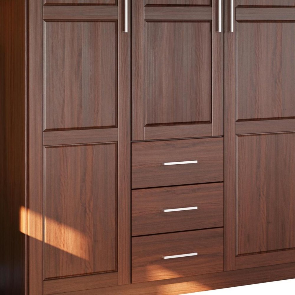 72" Coffee Solid Wood Three Door Three Drawer Combo Dresser