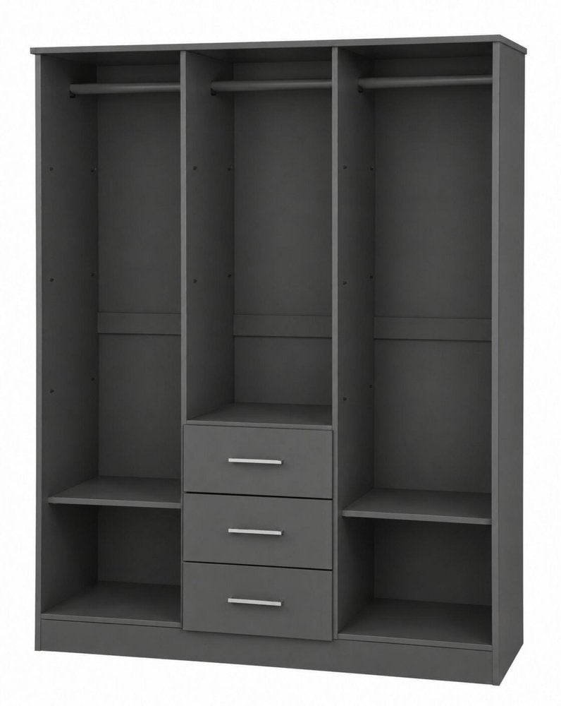 72" Gray Solid Wood Three Door Three Drawer Combo Dresser