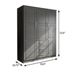 72" Gray Solid Wood Three Door Three Drawer Combo Dresser