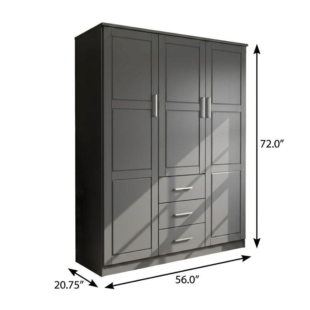 72" Gray Solid Wood Three Door Three Drawer Combo Dresser