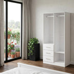 72" White Solid Wood Mirrored Three Door Three Drawer Combo Dresser