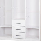 72" White Solid Wood Mirrored Three Door Three Drawer Combo Dresser