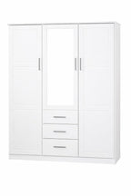 72" White Solid Wood Mirrored Three Door Three Drawer Combo Dresser
