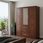 72" Coffee Solid Wood Mirrored Three Door Three Drawer Combo Dresser