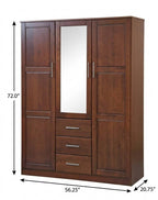 72" Coffee Solid Wood Mirrored Three Door Three Drawer Combo Dresser