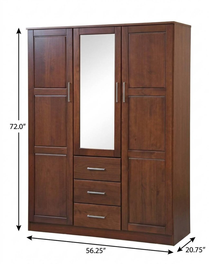 72" Coffee Solid Wood Mirrored Three Door Three Drawer Combo Dresser