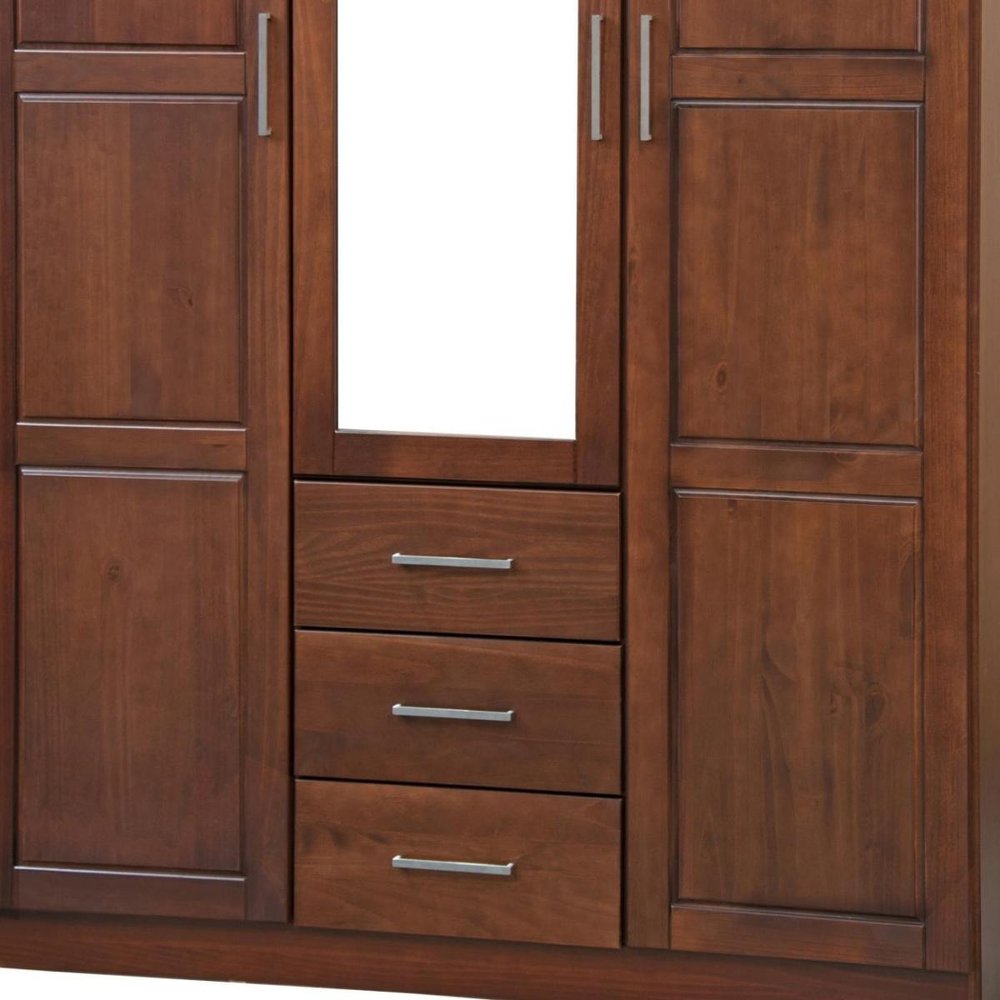 72" Coffee Solid Wood Mirrored Three Door Three Drawer Combo Dresser