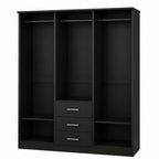 72" White Solid Wood Mirrored Three Door Three Drawer Combo Dresser