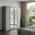 72" Gray Solid Wood Mirrored Four Door Combo Dresser