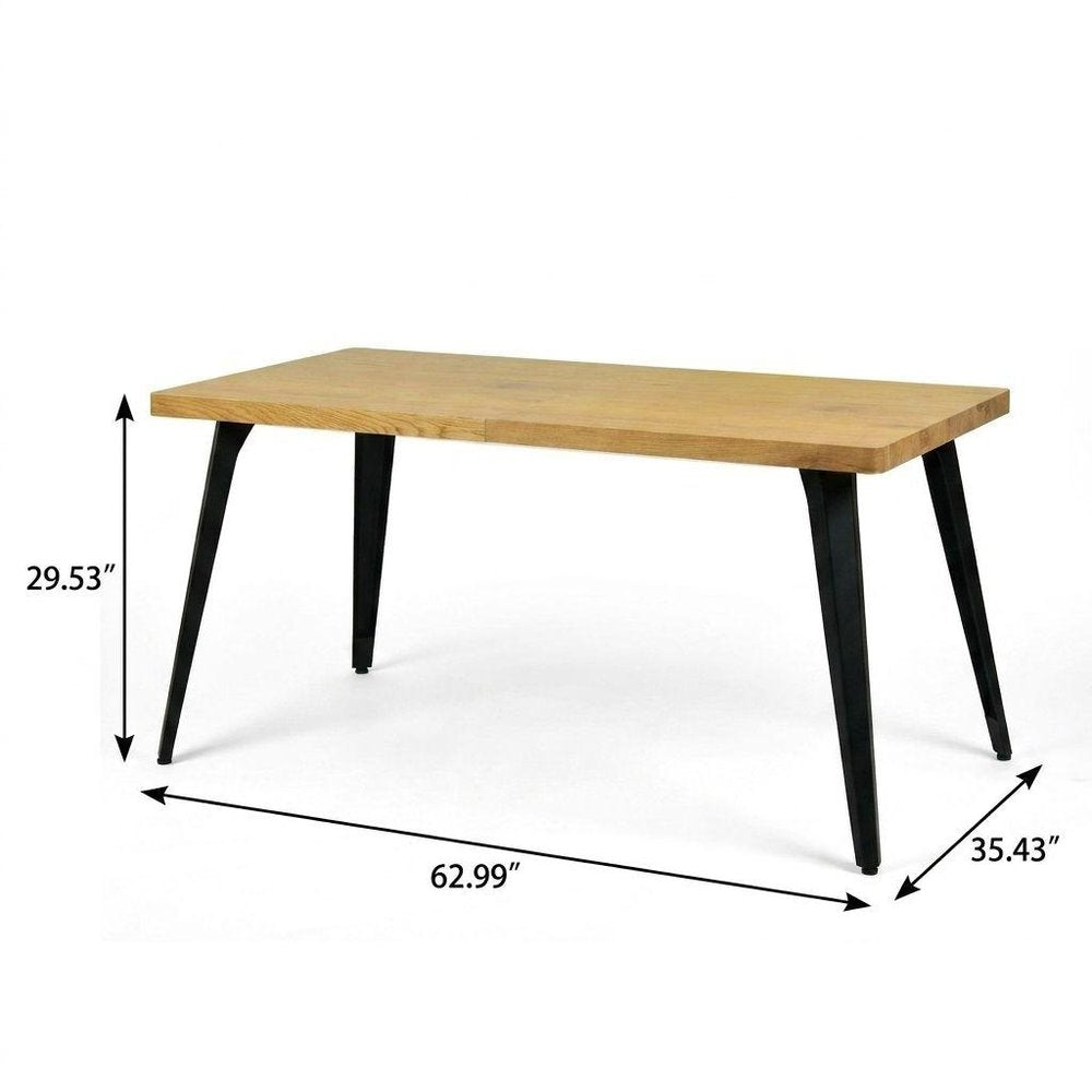 63" Walnut And Black Wood And Iron Dining Table