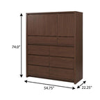 74" Coffee Solid Wood Mirrored Three Door Combo Dresser