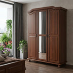74" Coffee Solid Wood Mirrored Three Door Combo Dresser