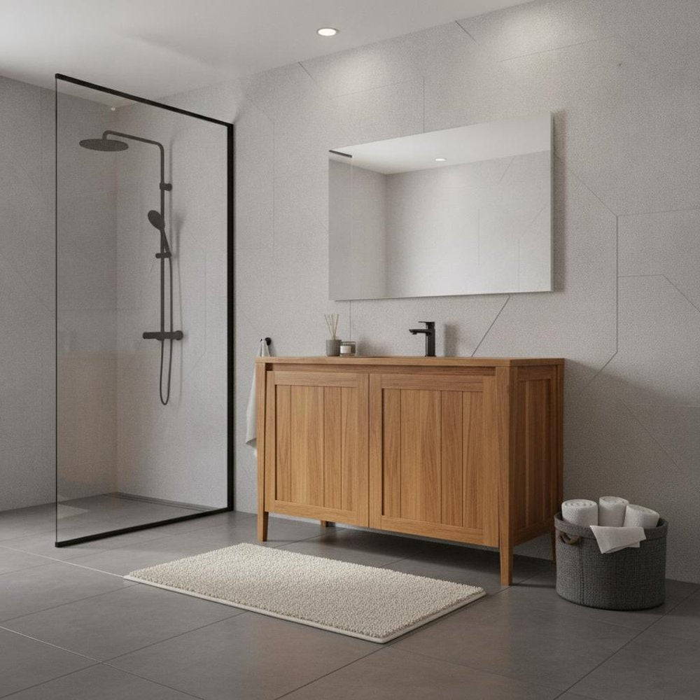 12" Light Brown Solid Wood Freestanding Single Door Bathroom Vanity