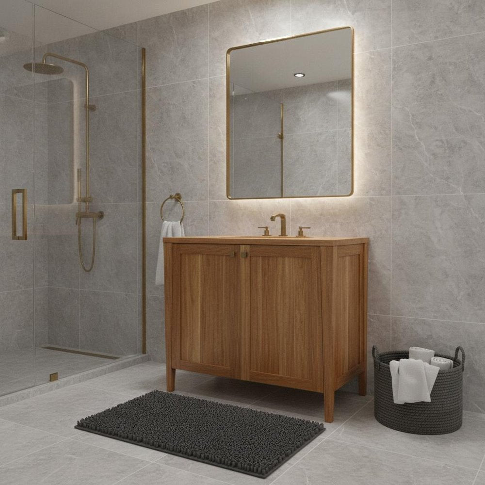 18" Light Brown Solid Wood Freestanding Single Door Bathroom Vanity