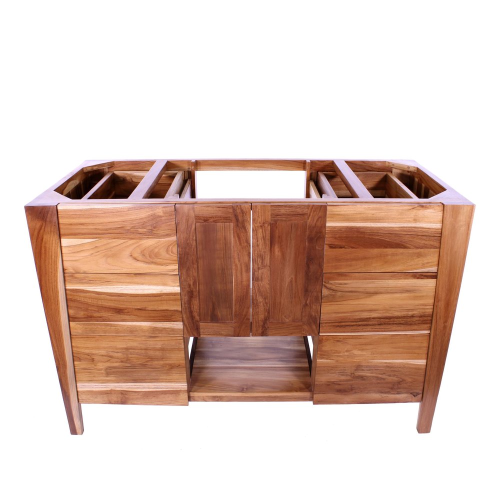 48" Light Brown Solid Wood Freestanding Double Door Bathroom Vanity And Six Drawers