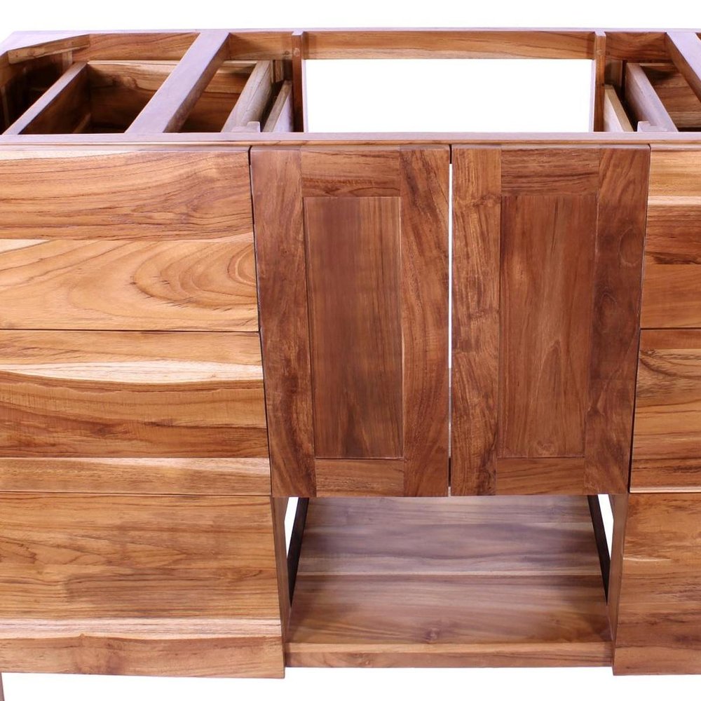48" Light Brown Solid Wood Freestanding Double Door Bathroom Vanity And Six Drawers