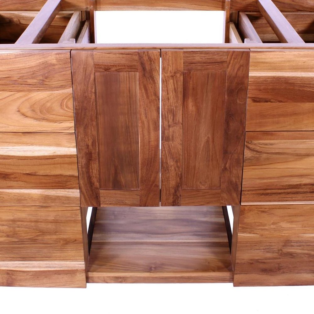 48" Light Brown Solid Wood Freestanding Double Door Bathroom Vanity And Six Drawers